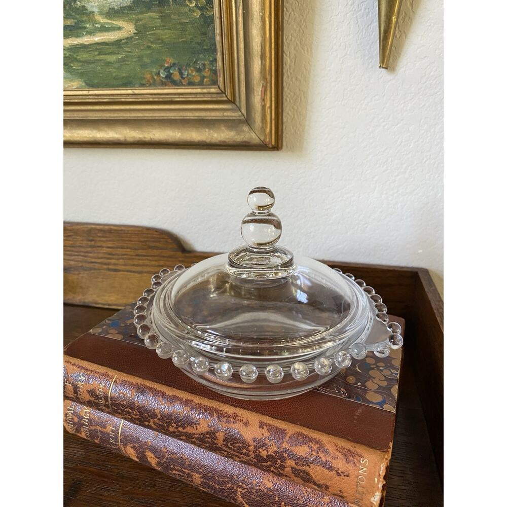 Vintage Imperial Glass Candlewick Covered Butter Dish Round Dome Dish with Lid